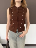 Düğme Detaylı Triko Vintage Yelek Kahve