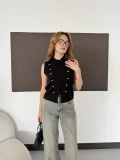 Düğme Detaylı Triko Vintage Yelek Siyah
