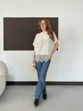 Etek Ucu Dantelli Oversize Triko Bluz Beyaz