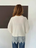 Etek Ucu Dantelli Oversize Triko Bluz Beyaz