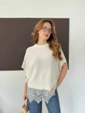 Etek Ucu Dantelli Oversize Triko Bluz Beyaz