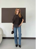 Etek Ucu Dantelli Oversize Triko Bluz Kahve