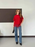 Etek Ucu Dantelli Oversize Triko Bluz Kırmızı