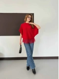 Etek Ucu Dantelli Oversize Triko Bluz Kırmızı