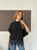 Etek Ucu Dantelli Oversize Triko Bluz Siyah