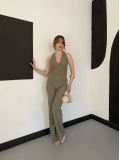 Fitilli Kumaş Sırt Dekolteli Takım Haki