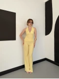 Fitilli Kumaş Sırt Dekolteli Takım Sarı