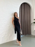 Flarlı Drapeli Sandy Elbise Siyah