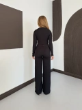 Garnili Yan Şerit Crop-Pantolon Takım Siyah