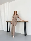 Gofre Kumaş İkili Takım Vizon
