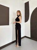 Halter Yaka Bel Detaylı Yırmaçlı Sandy Elbise Siyah