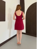 Ham Keten Basic Elbise Bordo