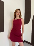 Ham Keten Basic Elbise Bordo