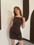 Ham Keten Basic Elbise Kahve