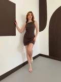Ham Keten Basic Elbise Kahve