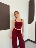 İp Askılı Yumaşak Dokulu Basic Atlet-Pantolon Takım Bordo