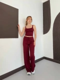 İp Askılı Yumaşak Dokulu Basic Atlet-Pantolon Takım Bordo