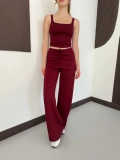 İp Askılı Yumaşak Dokulu Basic Atlet-Pantolon Takım Bordo