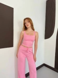 İp Askılı Yumaşak Dokulu Basic Atlet-Pantolon Takım Pembe