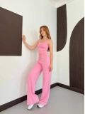 İp Askılı Yumaşak Dokulu Basic Atlet-Pantolon Takım Pembe