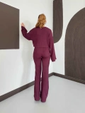 İspanyol Kol Crop- Bluz-Pantolon Takım Mürdüm