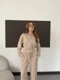 Kapüşonlu Modal Bol Paça İkili Takım Bej