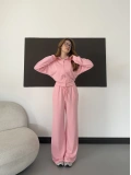 Kapüşonlu Modal Bol Paça İkili Takım Pembe