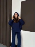 Kapüşonlu Modal Pantolonlu İkili Set Lacivert