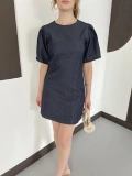 Karpuz Kol Mini Denim Elbise Lacivert
