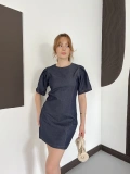 Karpuz Kol Mini Denim Elbise Lacivert