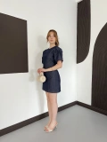 Karpuz Kol Mini Denim Elbise Lacivert