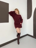 Kayık Yaka Yumoş Dokulu Triki Mini Elbise Bordo