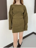 Kayık Yaka Yumoş Dokulu Triki Mini Elbise Haki