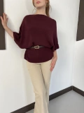 Kemer Detaylı Yarasa Triko Bluz Bordo