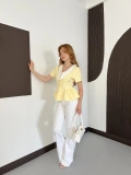 Kontrast Yaka Peplum Detaylı Bluz Sarı
