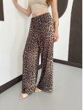 Leopar Desen Yüksek Bel Pantolon Acıkahve