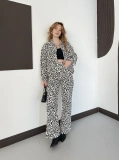 Leopar Desenli Denim Ceket-Pantolon Takım