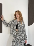 Leopar Desenli Denim Ceket-Pantolon Takım