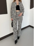 Leopar Desenli Denim Ceket-Pantolon Takım