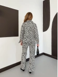 Leopar Desenli Denim Ceket-Pantolon Takım