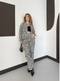 Leopar Desenli Denim Ceket-Pantolon Takım