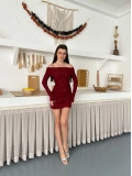 Madonna Yaka Simli Mini Elbise Bordo