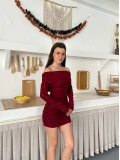 Madonna Yaka Simli Mini Elbise Bordo