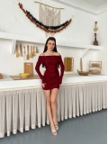 Madonna Yaka Simli Mini Elbise Bordo