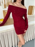 Madonna Yaka Simli Mini Elbise Bordo