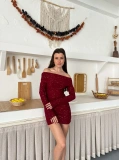 Madonna Yaka Simli Mini Elbise Bordo
