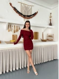 Madonna Yaka Simli Mini Elbise Bordo