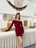 Madonna Yaka Simli Mini Elbise Bordo
