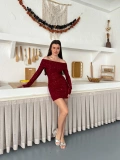 Madonna Yaka Simli Mini Elbise Bordo