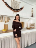 Madonna Yaka Simli Mini Elbise Kahve